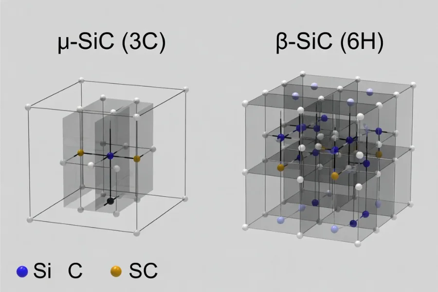 Overview of Silicon Carbide Ceramic crystal structures including beta SiC and alpha SiC lattice arrangements