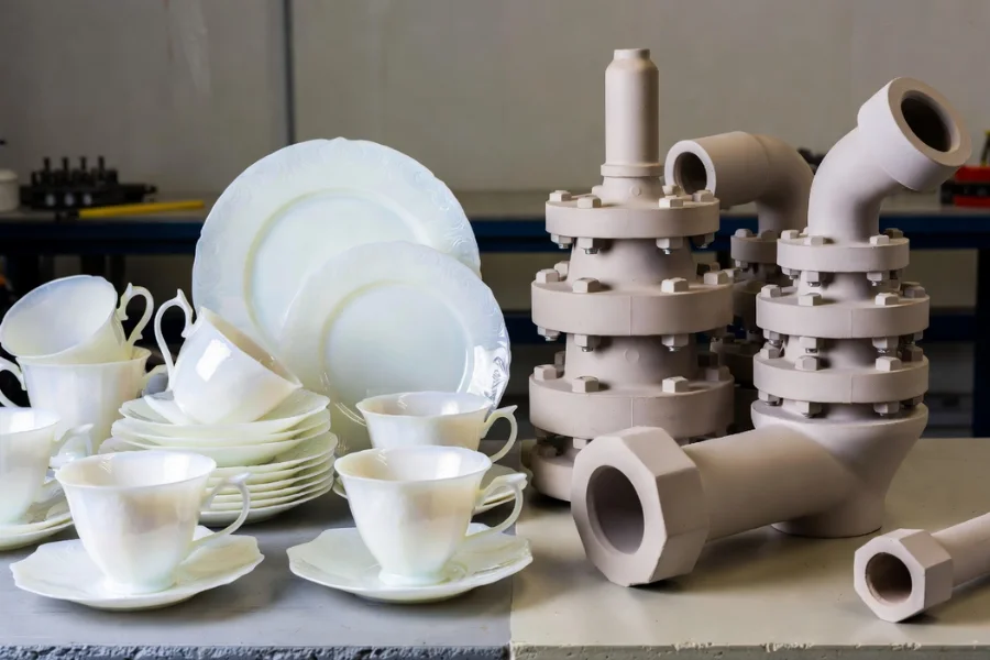 Comparison image highlighting types and applications of ceramic materials from traditional to advanced engineering ceramics